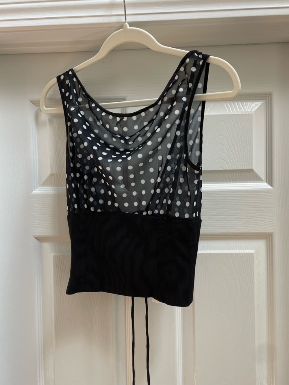 REVOLVE Black Tank Top with White Polka Dot Mesh